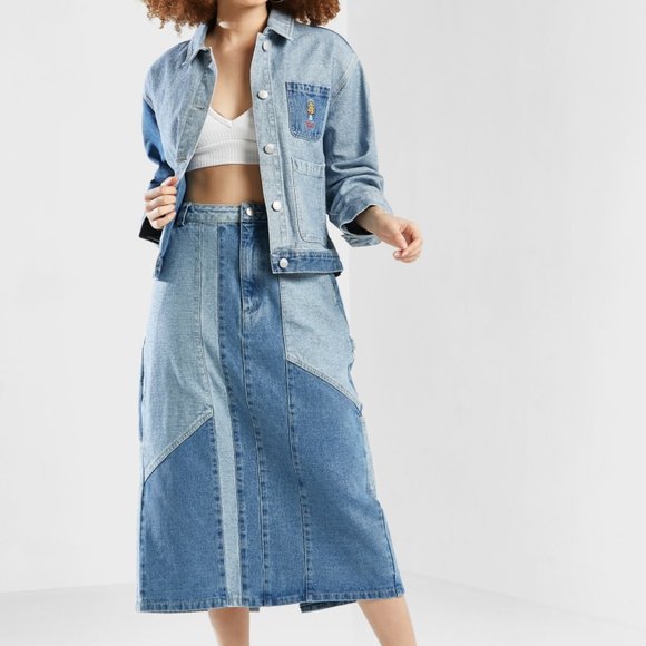 Obey Ellie Denim Midi Skirt Size 31 - Picture 1 of 9